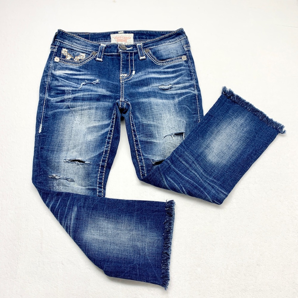 Big Star Maddie Bootcut Jeans‎ Womens Size 27 Blue Distressed Y2K Frayed Cotton